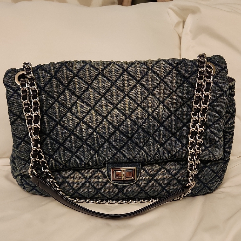 Quilted Denim Chain Shoulder Bag